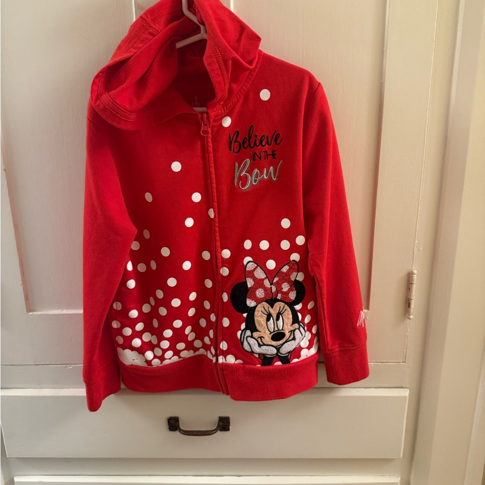 Disney Red Minnie Mouse Hooded Zip Sweatshirt with Polka Dot Bow